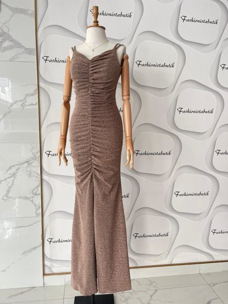 Sırt Dekolteli Tasarım Abiye – Bej -1